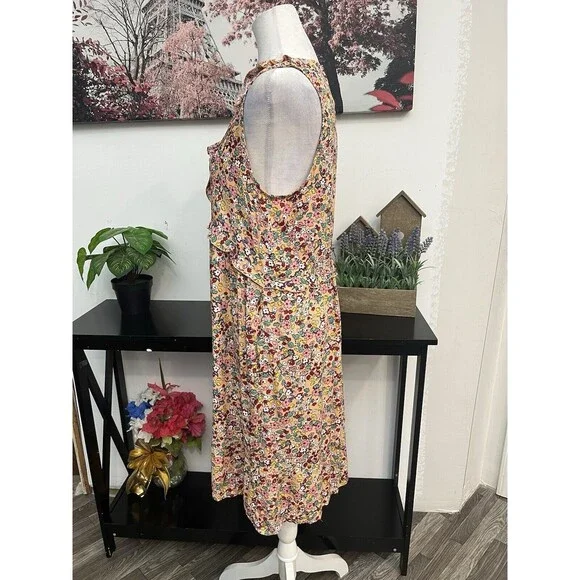 Suzanne Betro Women’s shirt dress Size M Floral V Neck Ruffle Tiered Sleeveless - Picture 6 of 10